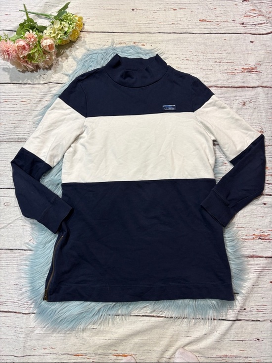 L.L. Bean Tops - L.L. Bean Rugby Striped Navy Mockneck Side Zipper Tunic Lightweight Sweatshirt